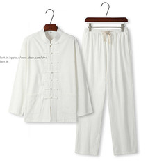 Chinese Traditional Tang Suit Kung Fu Tai Chi Uniform Men Linen Shirt+Pants Set