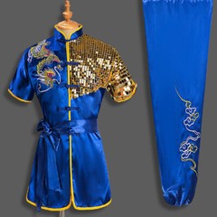 A Set Martial Arts Tai Chi Uniform Kung Fu Wushu Suit Sequins Dragon Embroidery