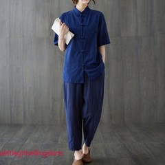 New Women’s Tai Chi Yoga Outfits Set Top+Pants Martial Arts Kung Fu Linen Suit