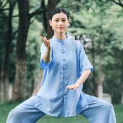 Summer Breathable Short Sleeve Kung Fu Shirts Wing Chun Training Vintage Sport