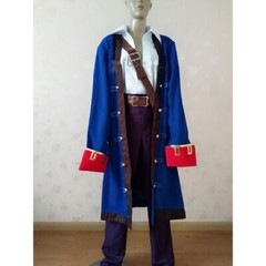 Monkey Island Guybrush Ulysses Pirate Blue Cosplay Costume；