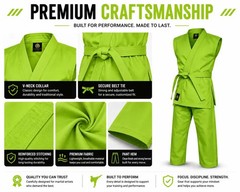 Lime Green Karate Uniform with Belt | Sleeveless Karate Gi for Kids & Adults