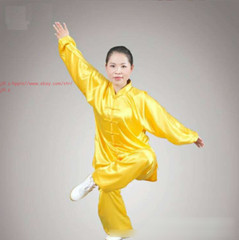 Korean Silk Chinese Women Men Kung Fu Uniform Martial Arts Wushu Taiji Suit Gift