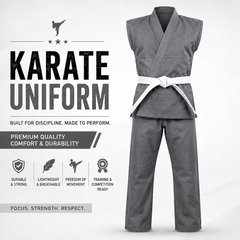 Premium Grey Sleeveless Karate Uniform with White Belt | Lightweight Martial Art