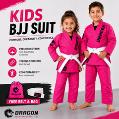Kids Pink Brazilian Jiu Jitsu Gi with Free Belt & Bag BJJ Training Uniform Sets