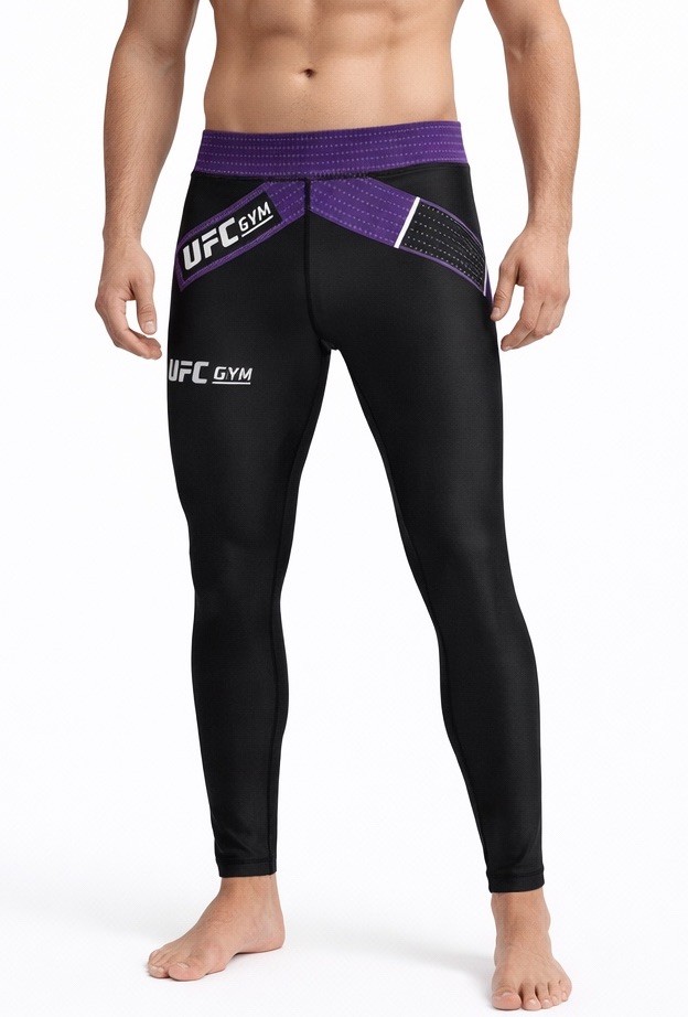 UFC Gym Dethrone Kombatants Men’s Compression Spats Leggings Black Purple SZ L