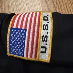 Vintage Karate Taekwondo Martial Arts Black Uniform Shirt US Flag Patches Youth