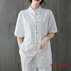 New Women’s Tai Chi Yoga Outfits Set Top+pants Martial Arts Kung Fu Linen Suit