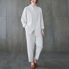Women’s Retro Linen Shirts Pants Tai Chi Sets Blouse Martial Arts Kung Fu Suits