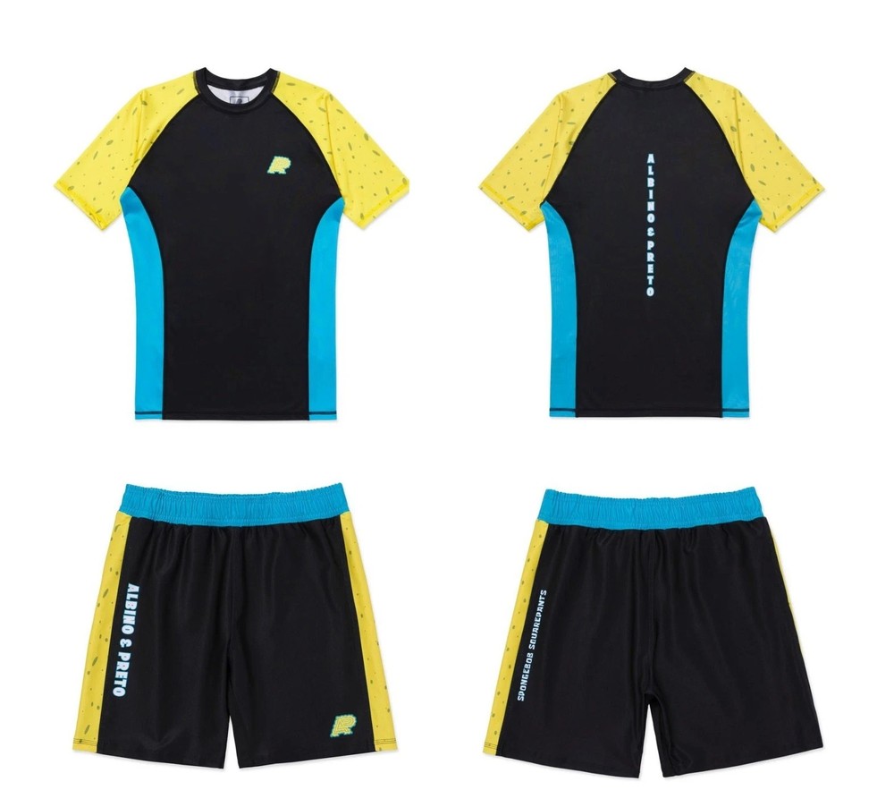Albino and Preto x SPONGEBOB 2 Rash Guard SS Short Bjj No Gi Uniform Apparel