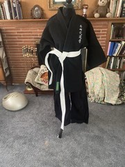 Black Martial Arts Gi with White Belt Embroidered Jacket