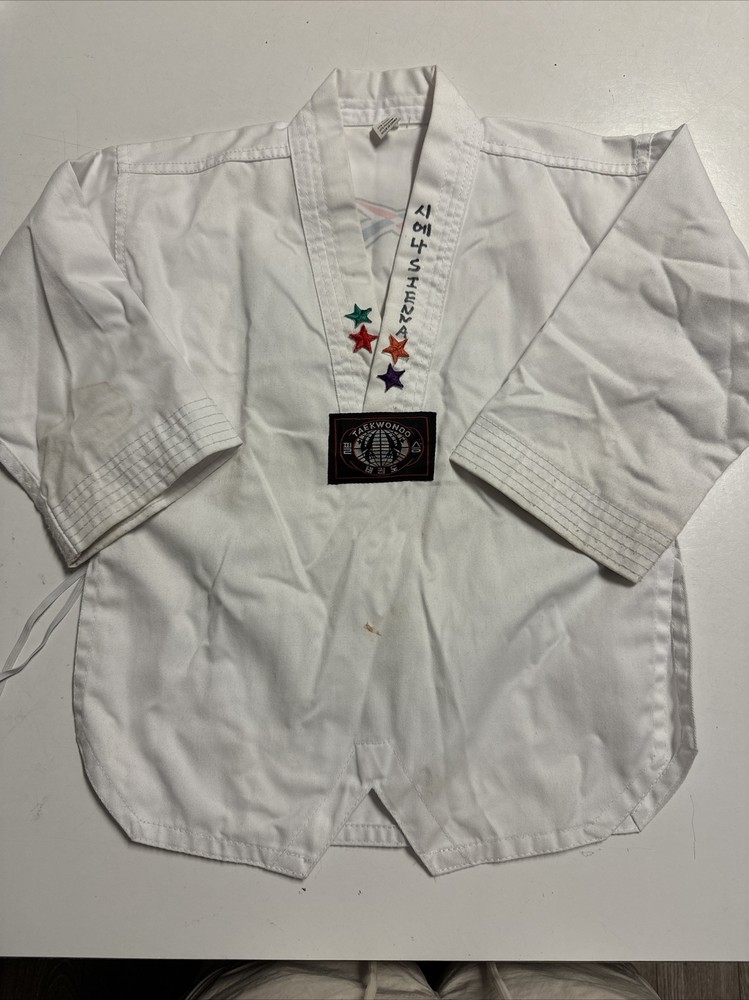 Gi Taekwondo Pullover Top Shirt 000 Kids 5 White Tiger With Stars Tae Kwon Do
