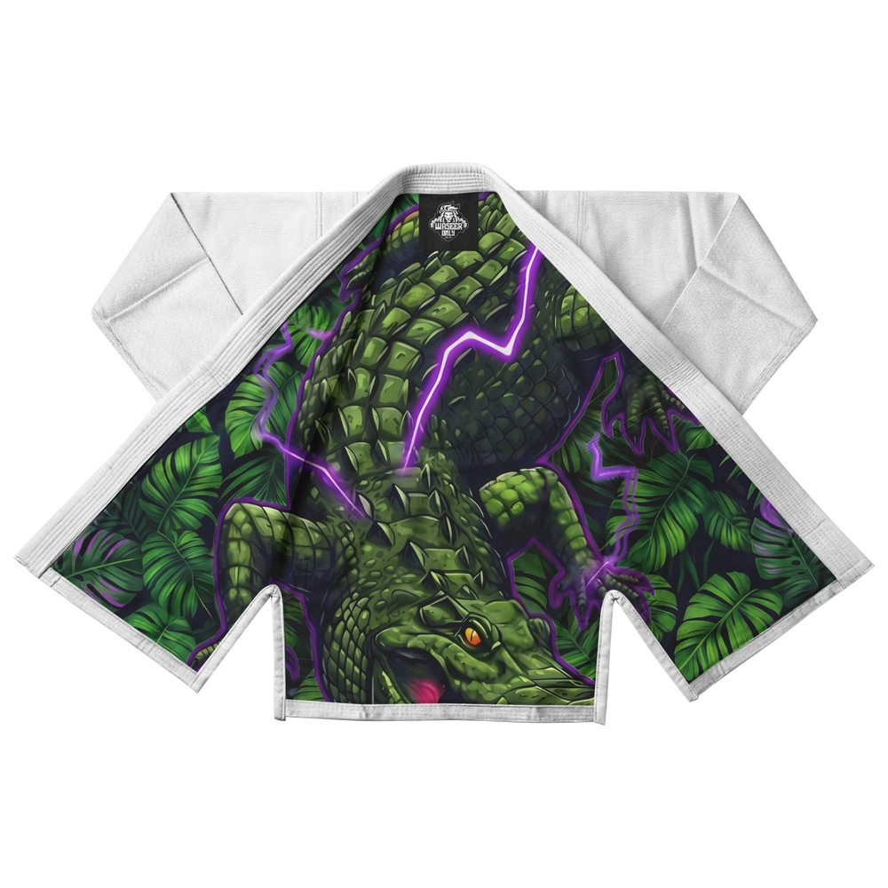 Custom White BJJ Gi Green Dragon Inner Lining | Premium Pearl Weave Jiu Jitsu