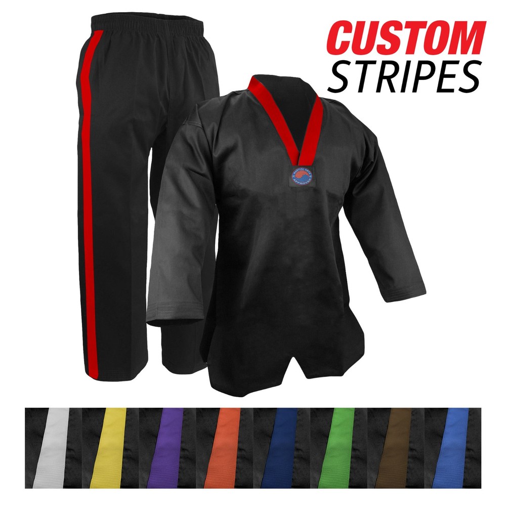 Custom Trimmed Black V-neck Uniform Gi Karate Tekwondo Gi Martial Arts