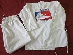 Macho Martial Arts Gi Lot of 2 Uniforms with 8 belts and Macho Sparring Gear