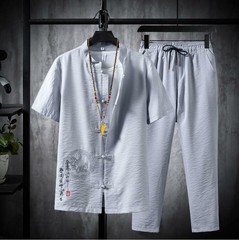 Men’s Tang suit Traditional Chinese Shirt +Pants Tang Suit Coat Kung Fu Tai Chi