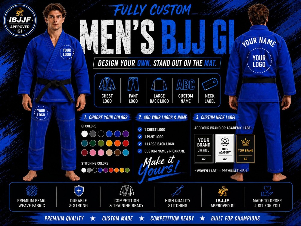 Custom BJJ Gi 450GSM Pearl Weave | Embroidery & Patches| Your Logo | A0–A6