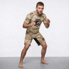 Shoyoroll Training Rash Guard SS (BF20) Tan Camo & Training Fitted Shorts BJJ