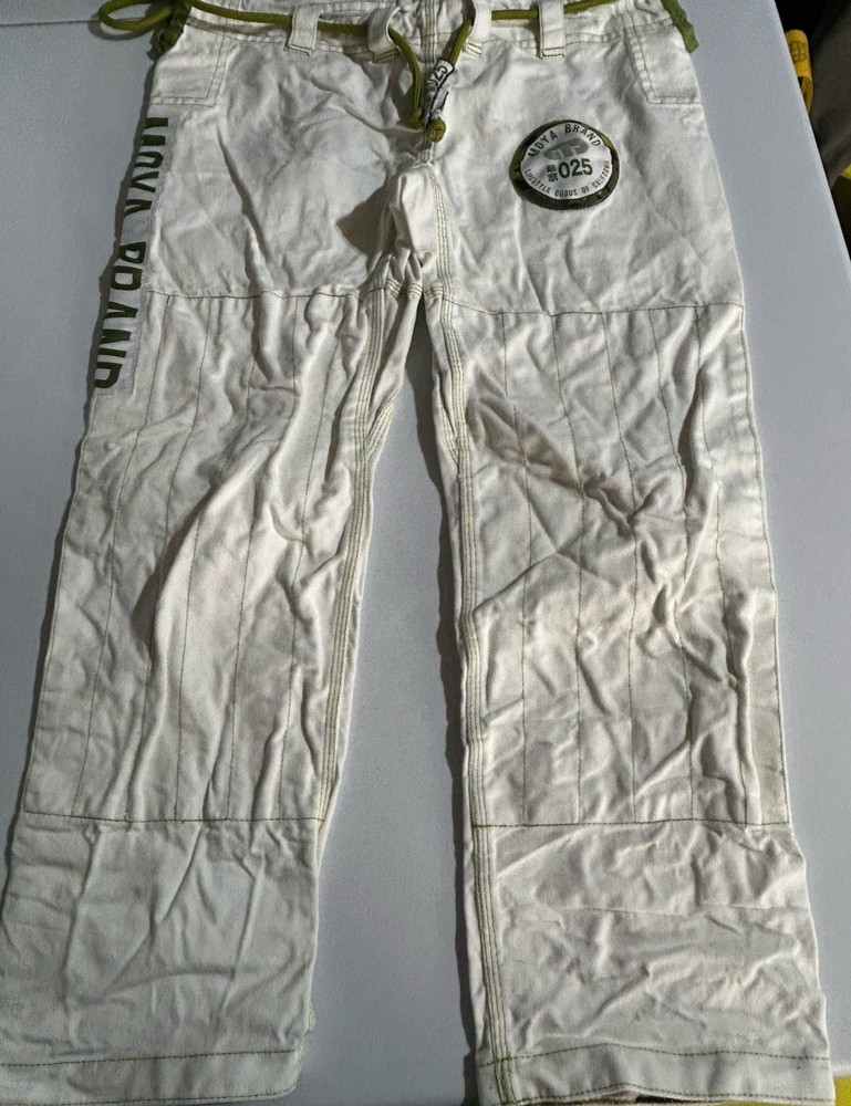 MOYA Brand Performance Pants GI MMA Lace Up Size A0 Cream/Green Fight Gear VGUC