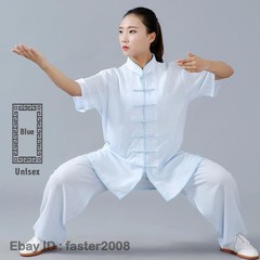 Linen Martial Arts Tai Chi Uniform Kung Fu Wingchun Suit Short Sleeves Outfit