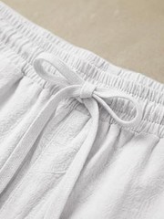 Mens 100% Cotton Pants Casual Elastic Waist Drawstring Medium 1 White