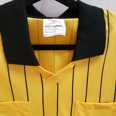 Score Soccer Shirt Adult Size S Yellow Black Striped Short Sleeve