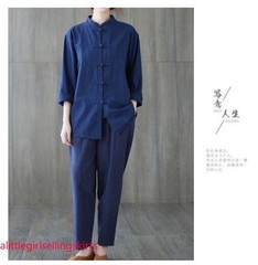 New Women’s Tai Chi Yoga Outfits Set Top+Pants Martial Arts Kung Fu Linen Suit
