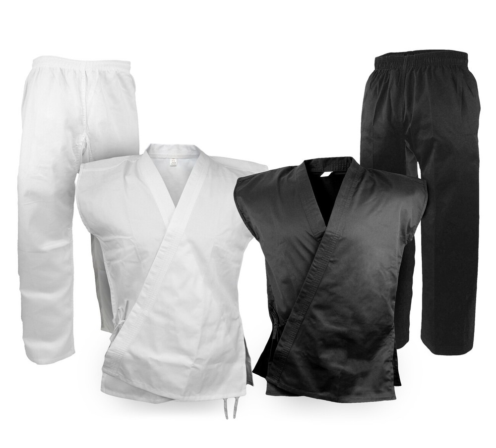 Sleeveless Karate Martial Arts Open Uniform Gi Set Karate Taekwondo, Black White