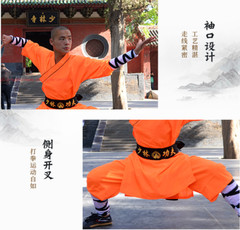 Durable Orange Shaolin Monk Uniform Kung fu Suit Tai chi Martial art Clothes Set