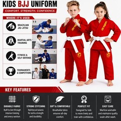 Children’s Red Brazilian Jiu-Jitsu Gi Kids BJJ Training Uniform Free Belt & Bag