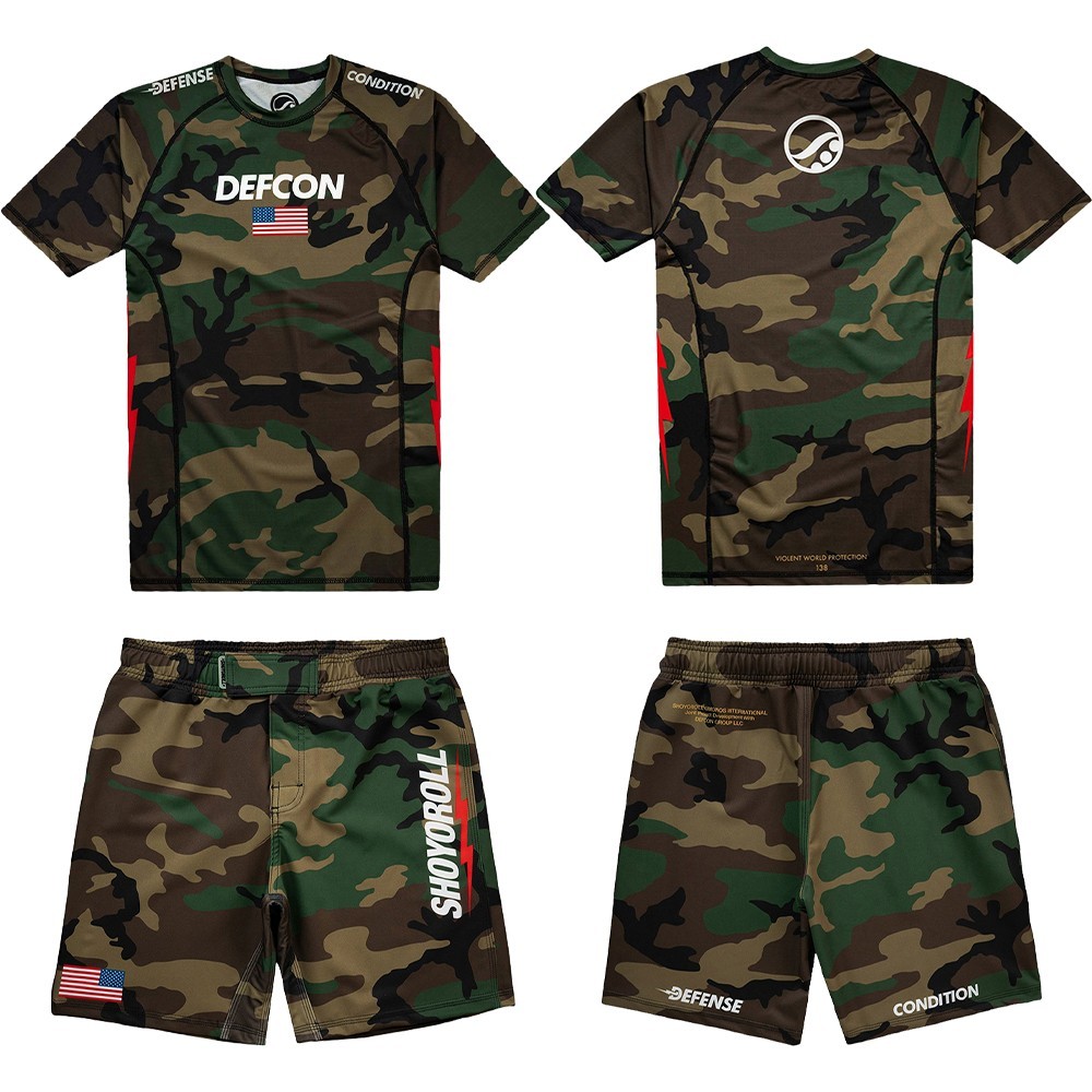 Shoyoroll x Defcon Camo Rash Guard SS & Training Fitted Shorts Bjj No Gi MMA Set
