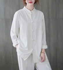 New Women’s Tai Chi Yoga Outfits Set Top+Pants Martial Arts Kung Fu Linen Suit