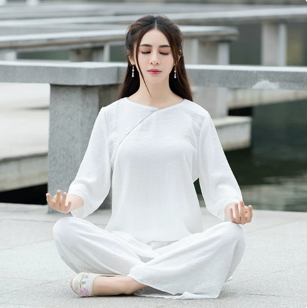 Women Tai Chi Yoga Outfits Set Top+pants Martial Arts Kung Fu Linen suit Vintage