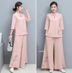 New Women Tai Chi Top+pant Martial Arts Kung Fu Yoga Uniform Cotton Linen Sports