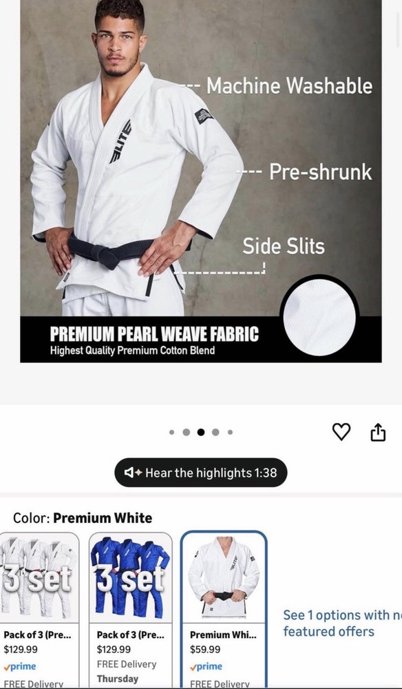 Elite White Gi Uniform Pearl Weave Pre-Shrunk Machine Washable