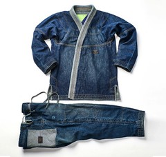 Dark Selvedge Denim Jiu Jitsu Gi Blue BJJ Kimono Martial Arts Karate Uniform