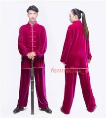2PC Suit Men’s Velvet Coat Pants Tai Chi Thicken Comfort Classic Stand Collar SZ