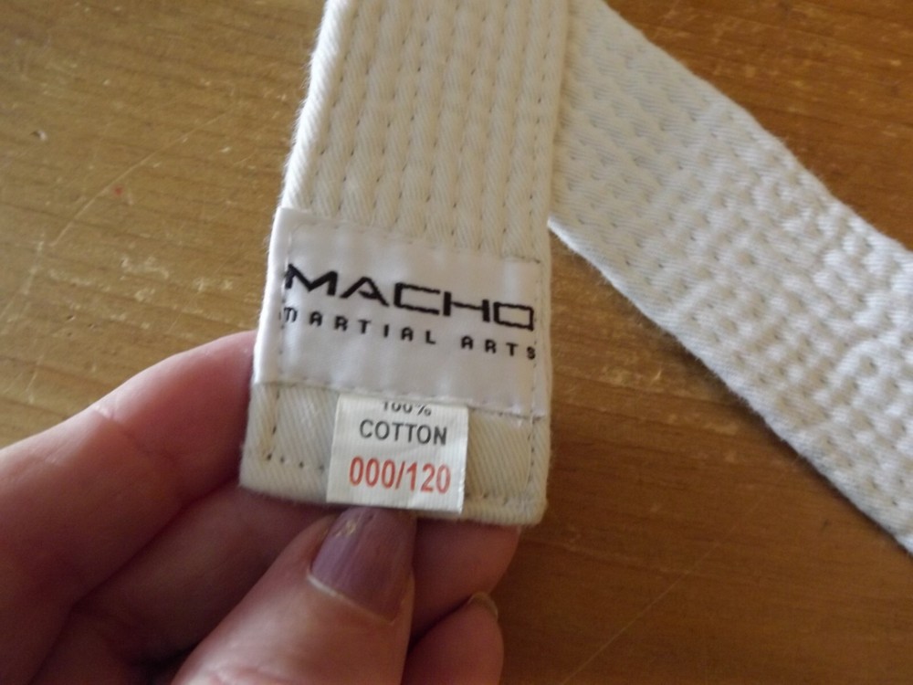 MACHO MARTIAL ARTS BELT 100% COTTON WHITE YOU CHOOSE 00/130 or 00/120 GI BELT