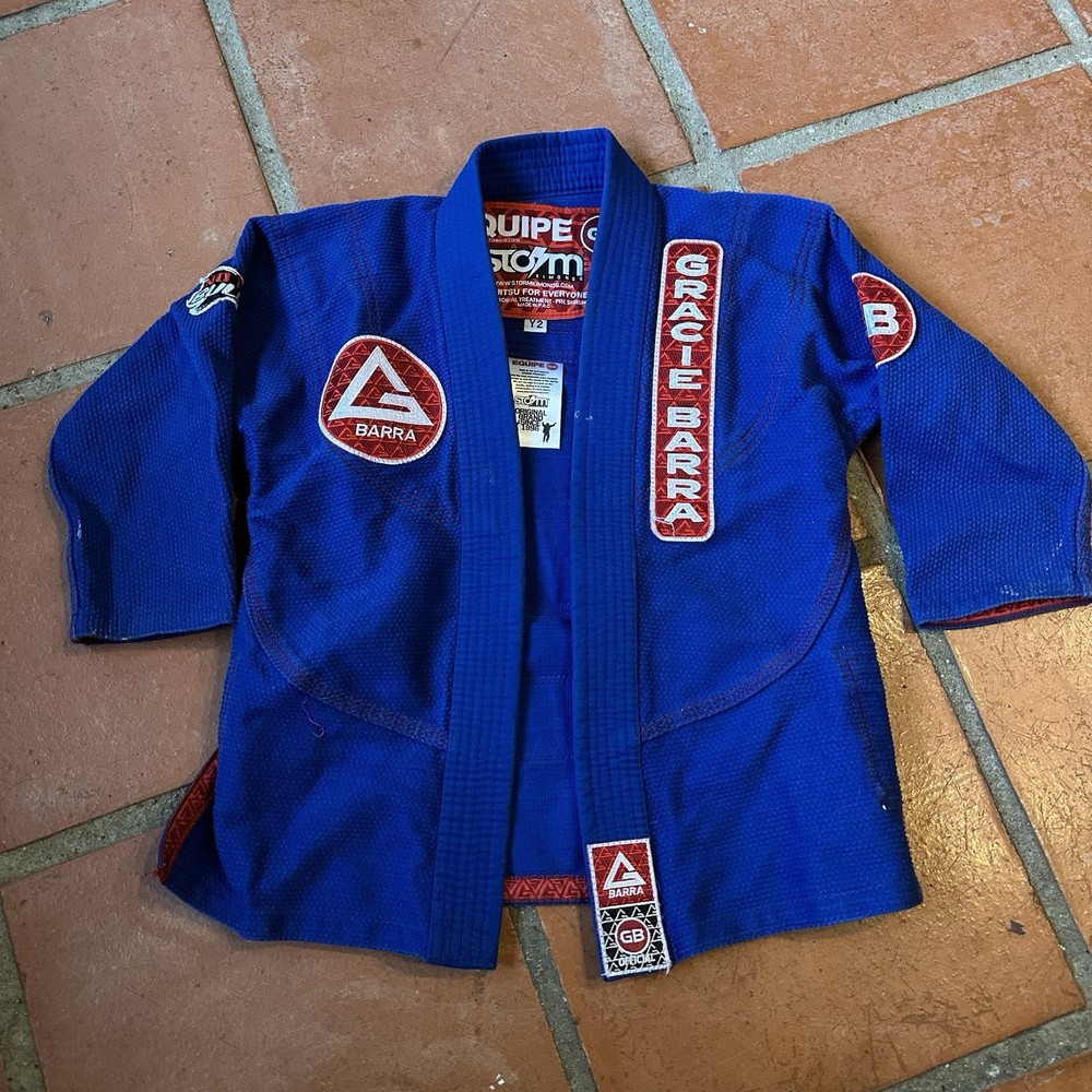 Gracie Barra Storm Kimonos Gi Jiu Jistu Blue Kids Size Y2 Top Only