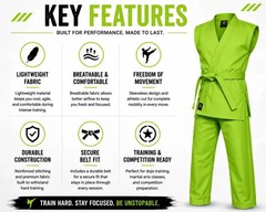 Lime Green Karate Uniform with Belt | Sleeveless Karate Gi for Kids & Adults