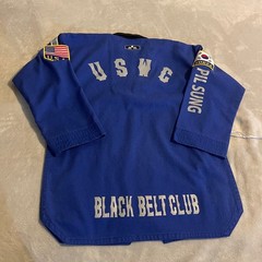 BMA Best Sangmoosa Taekwondo Uniform Gi USWC Black Belt Club Size 4 Blue MMA