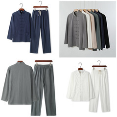 Chinese Traditional Tang Suit Kung Fu Tai Chi Uniform Men Linen Shirt+Pants Set