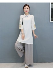 Womens Casual Cotton Linen Yoga Tai Chi Sets Uniform Martial Arts Kung Fu Suit