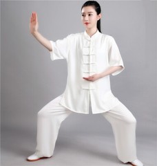 Men Summer Breathable Short Sleeve Kung Fu Shirts Wing Chun Training Vintage