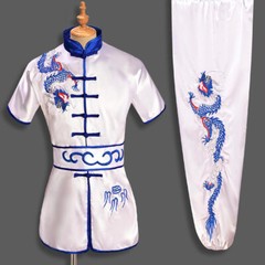 Silk Martial Arts Uniform Kung Fu Wushu Shaolin Suit Clothes Dragon Embroidery