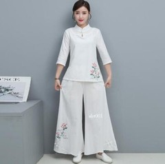 New Women Tai Chi Top+pant Martial Arts Kung Fu Yoga Uniform Cotton Linen Sports