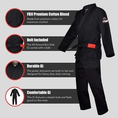 FUJI Kids All-Around Brazilian Style Jiu Jitsu Uniform w/C0-Sized White Belt C2
