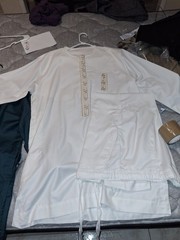 cream Martial Arts Gi Uniform Set Top & Pants Gold Trim Adult men One Size