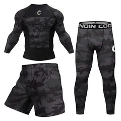 Black Camo No Gi BJJ Jiu Jitsu Rashguard or MMA Shorts Spats Sets For No Gi