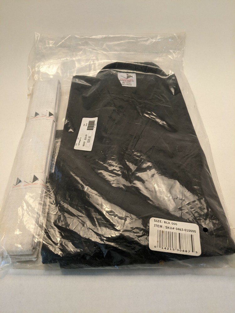 NOS Century Black Lightweight Martial Arts Uniform Gi & White Belt Size 000